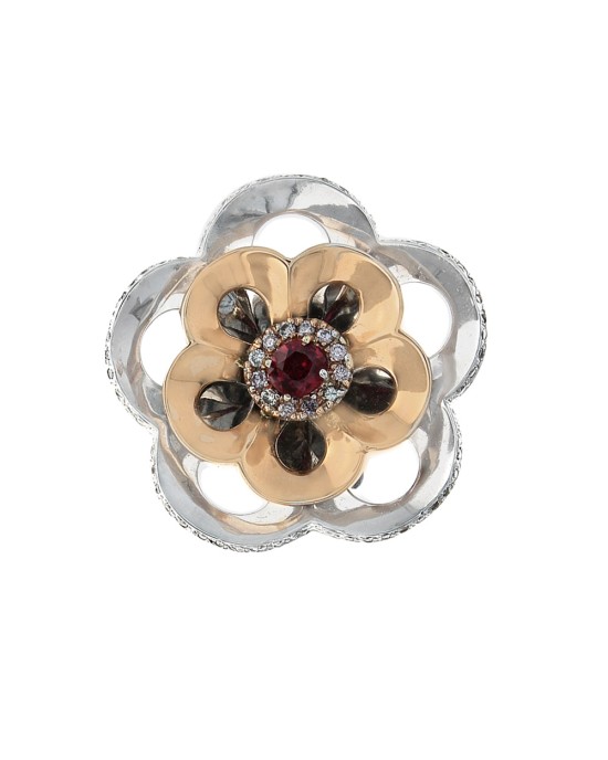 Ruby and Diamond Cut Out Flower Ring